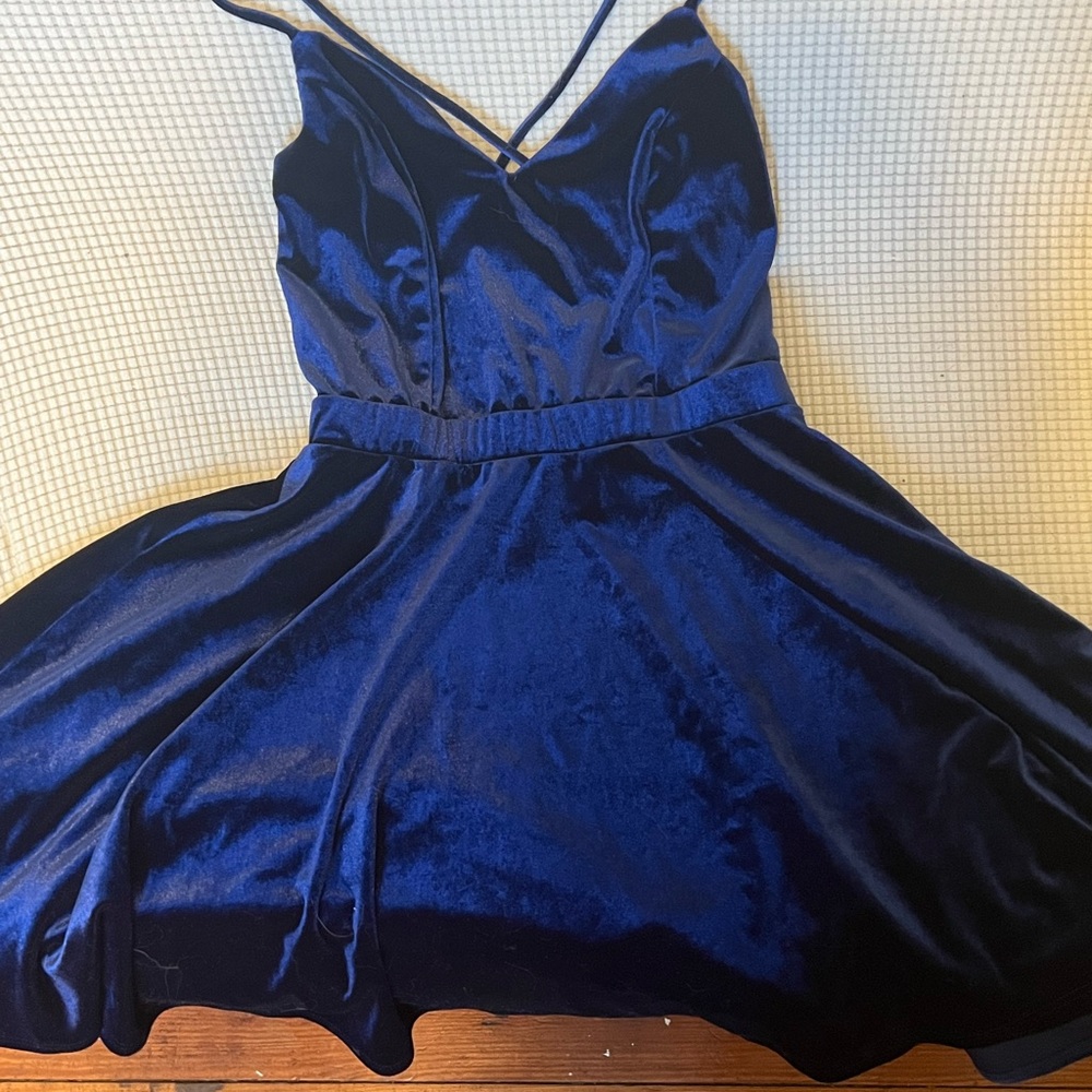 Blue velvet flare dress